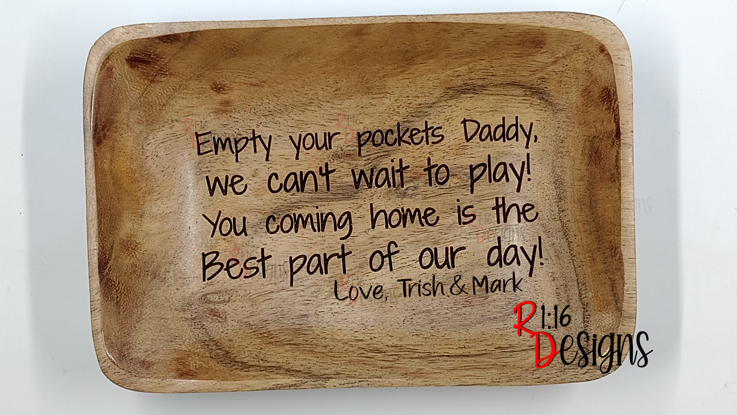 Engraved Wooden Coin Bowls (Valet Tray)