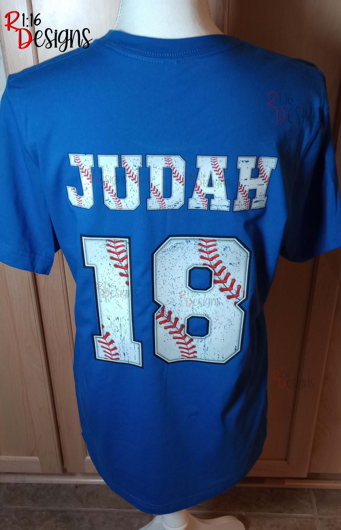 Baseball Shirt- Youth Distressed Jersey Number Double Sided
