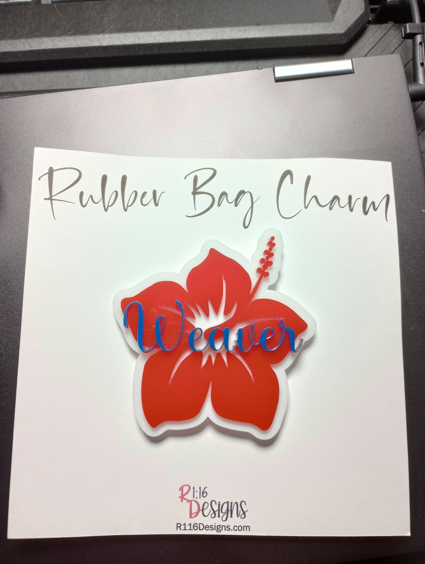 Personalized Hibiscus Rubber Bag Charm