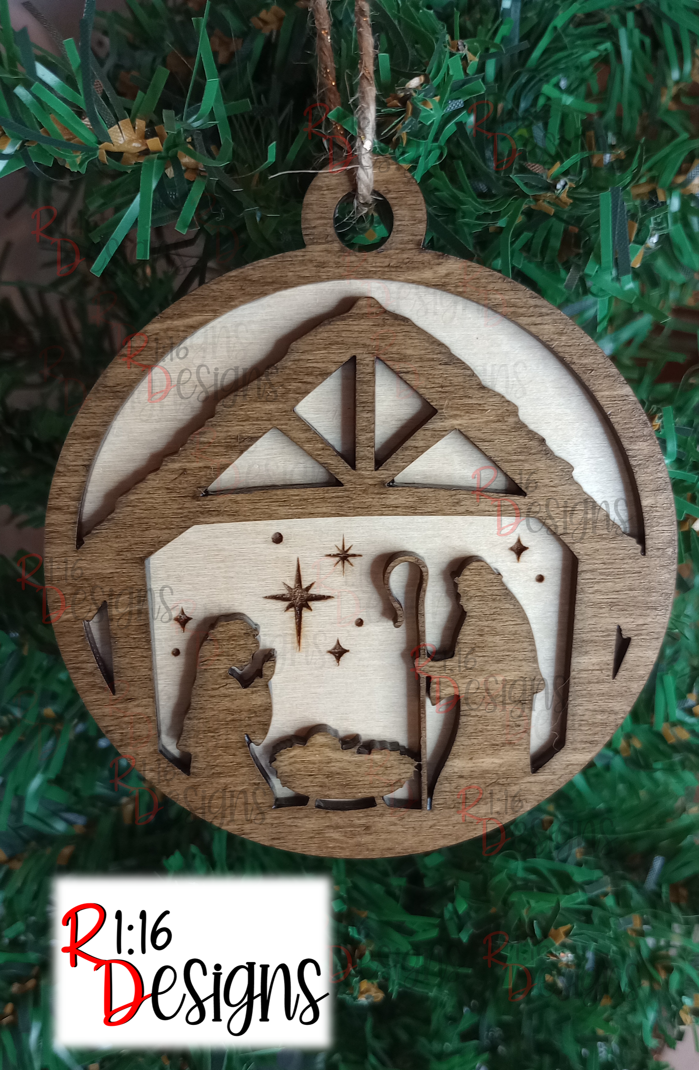 Nativity Two Tone Wood Ornament